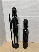 2 Black Carved African Figures, 10 " & 14 " tall