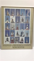 Framed 2001 poster featuring church steeples