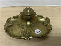 Antique Brass Inkwell with porcelain insert