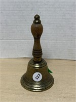 Antique Brass Bell with wooden handle 6 " tall