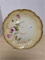Antique Limoges Plate - gold with flowers 8.5 "