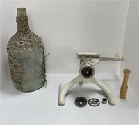 Glass bottle with wicker (wicker is damaged),