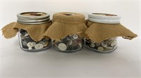 (3) small mason jars with vintage buttons
