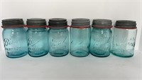 (5) blue Ball mason jars with zinc lids, (1)