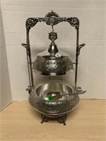 Antique Silver Butter Dish with chain operating