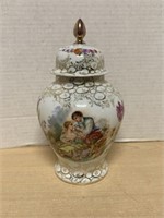 Vintage ginger jar with lid decorated with