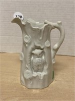 Vintage white china jug of an owl in a tree 5 "