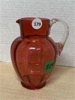 Antique Cranberry pitcher with clear handle