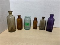 6 Old Glass Medicine Bottles
