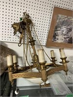 Antique 6-tier bronze/brass chandelier with shade