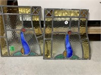 Pair of Antique leaded stained glass windows 15 "