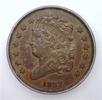 1832 Classic Head Half Cent 1/2c ICG AU50