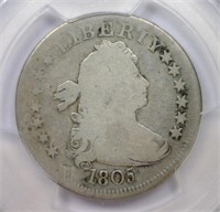 1805 Draped Bust Silver Quarter B-1 Good PCGS G4