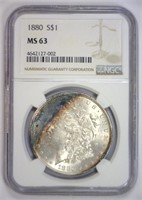 1880 Morgan Silver $1 Rainbow Toning NGC MS63