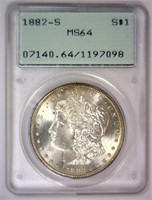 1882-S Morgan Silver $1 Rattler OGH PCGS MS64