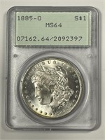 1885-O Morgan Silver $1 PCGS Rattler OGH MS64
