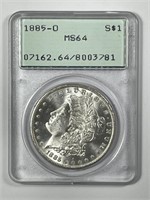 1885-O Morgan Silver $1 PCGS Rattler OGH MS64