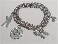 7" Sterling Charm Bracelet With 4 Sterling Charms