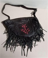 Black Leather Fringed Handbag