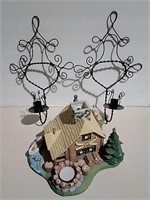 PartyLite 2-Candle Cabin & 2 Metal Wall Mount