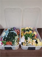 Artifical flowers with two bins (good condition)