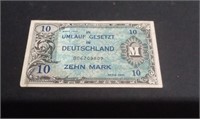 1944 WWII 10 Mark Banknote Allied Occupation