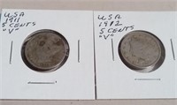 1911 & 1912 Nice US Collectible 5 Cents "V"