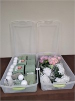 Artifical flowers and foam bases with two bins