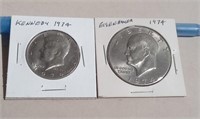1974 US Kennedy Half Dollar & Eisenhower Dollar