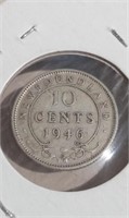 1946 NFLD Sterling 10 Cents Low Mintage 38,400