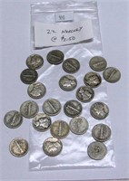 22 Assorted Mercury Dimes worth $2.50 each