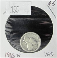 1916 S Mercury Silver Dime VG8