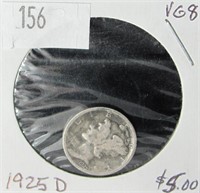 1925 D Mercury Silver Dime VG8
