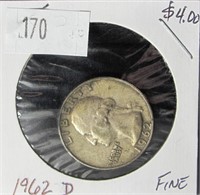 1962 D Washington Silver Quarter- F12