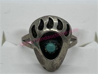 Sterling silver turquoise bear claw ring sz 4.5