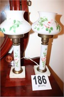 Pair Of (15" Tall) Hand Painted Glass And Marble