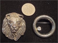 2 sterling pins Line and circle pin with stone