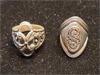 2 sterling rings  with swirl motifs