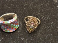2 Sterling rings: 1 w/ 2 stone and filigree & 1 w/