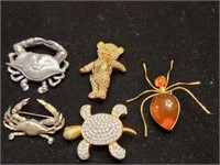 5 costume jewelry novelty pins