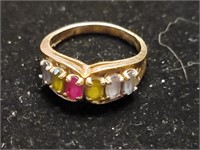 14 K gold ring with mutli colored stones