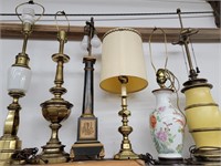 6 Table lamps brass, porcelain,  tin mid century