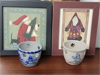 2 Eldreth Pottery Christmas decorated candle