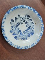 Eldreth Pottery 8" pie dish blue decorated