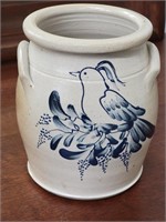Eldreth Pottery decorated crock 6.75" tall bird