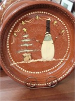 Eldreth Pottery redware decorated pie plate
