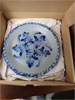 Eldreth Pottery blue decorated 11" pie plate has