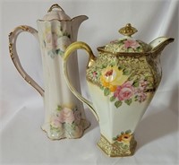 TWO HANDPAINTED COCOA POTS