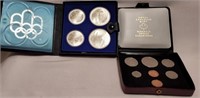SILVER OLYMPIC COINS AND UNCIRUCLATED COIN SET