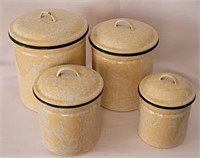 VINTAGE SET OF YELLOW GRANITE WARE CANNISTERS